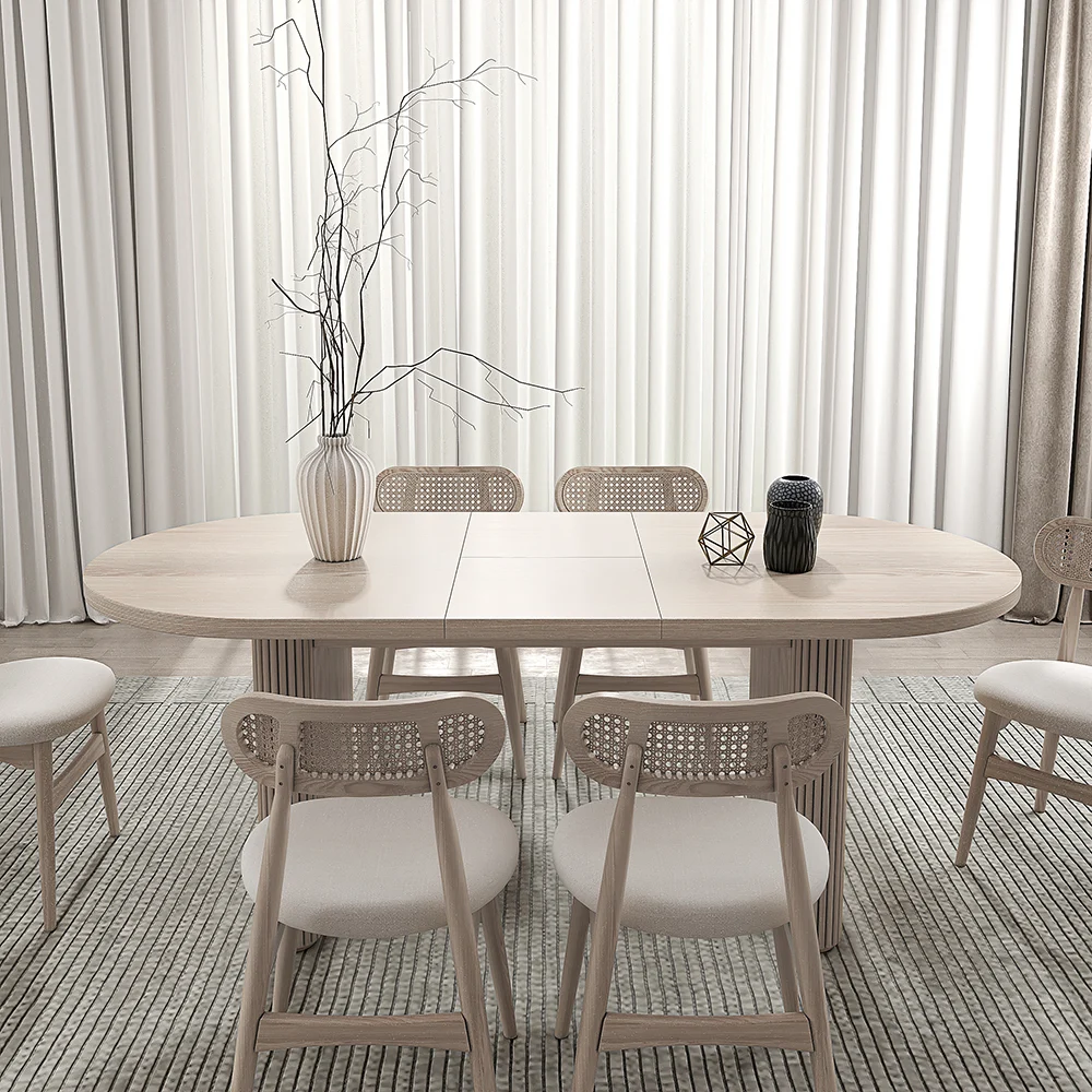 New Design Modern Style Oval Wood Tables Extension Dining Table with Base