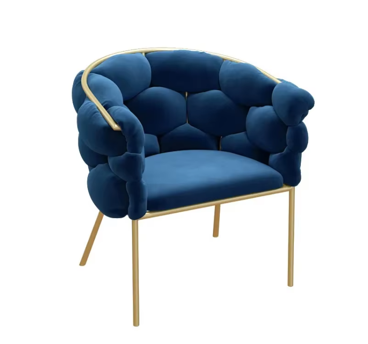 Modern Colorful Velvet Interior Decoration Restaurant Dining Chair Golden Metal Leg With Solid Back Foam Cushion Seat
