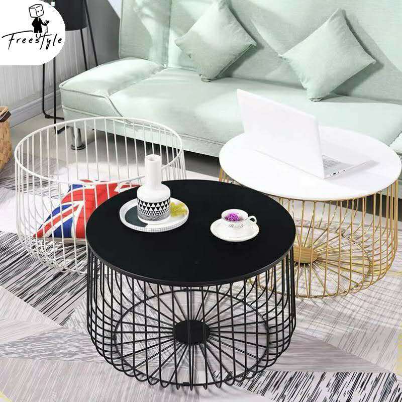 Nordic Living Room Furniture Design Tea End Coffee Table Simple Round Furniture Table Metal Wire Table