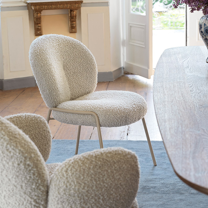  Modern Nordic Fashion Luxury Dining Chair Teddy Velvet Metal Frame Dining Chairs Home Furniture Fabric Velvet Material