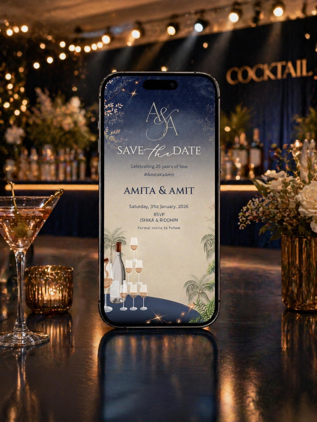 Elegant Cocktail Invite SELF EDITABLE Invite