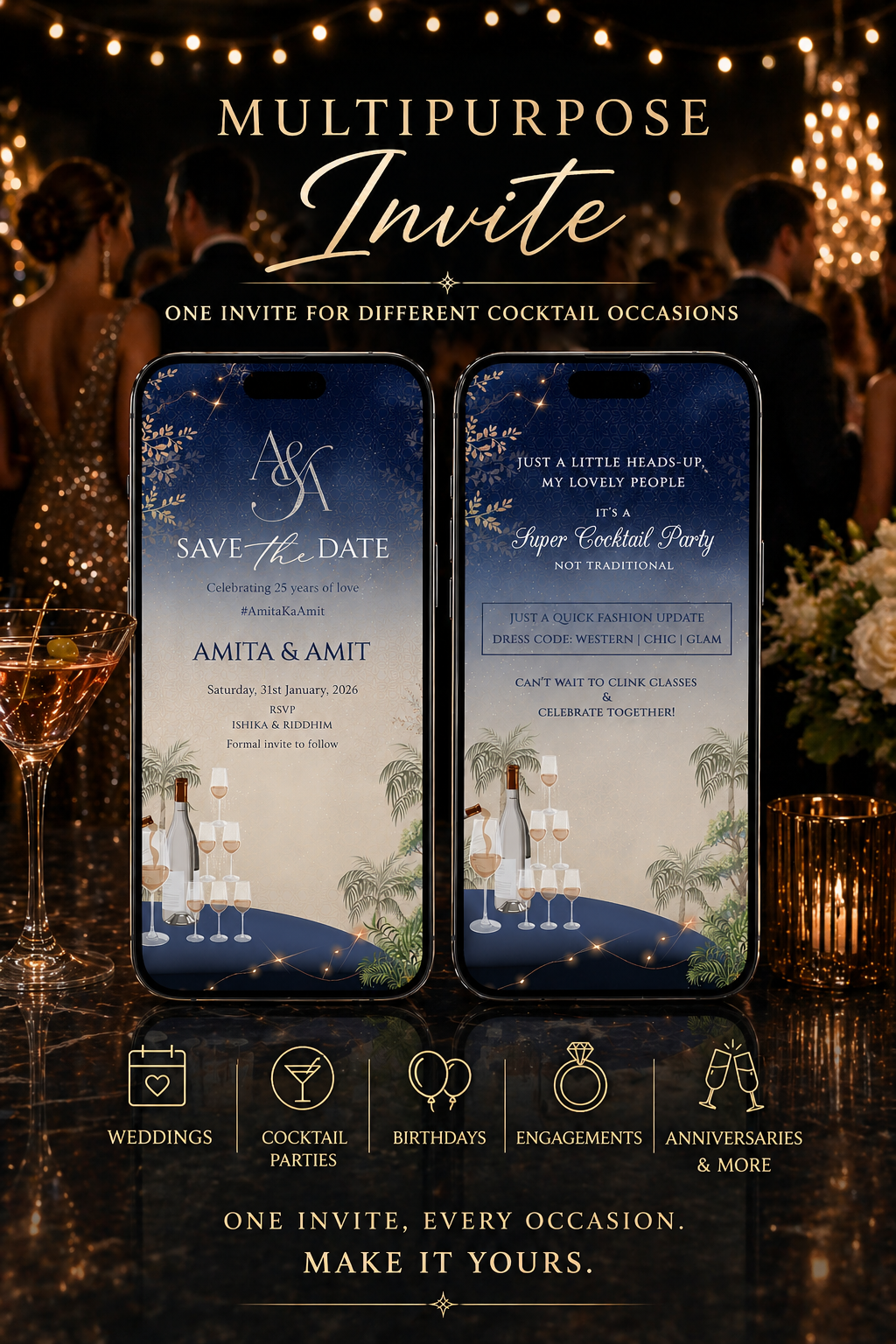 Elegant Cocktail Invite SELF EDITABLE Invite