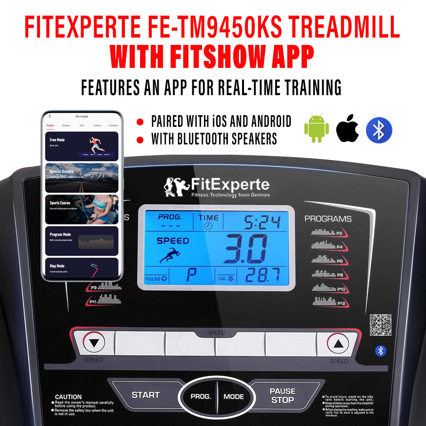 FitExperte Foldable Treadmill with FitShow Apps & Bluetooth speaker TM9450KS