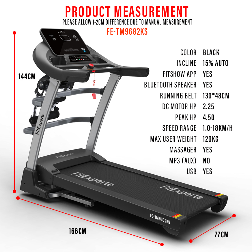 FitExperte Foldable Treadmill with FitShow Apps & Bluetooth Speaker TM9682KS