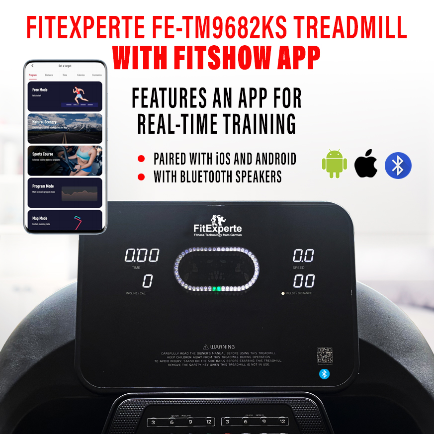 FitExperte Foldable Treadmill with FitShow Apps & Bluetooth Speaker TM9682KS