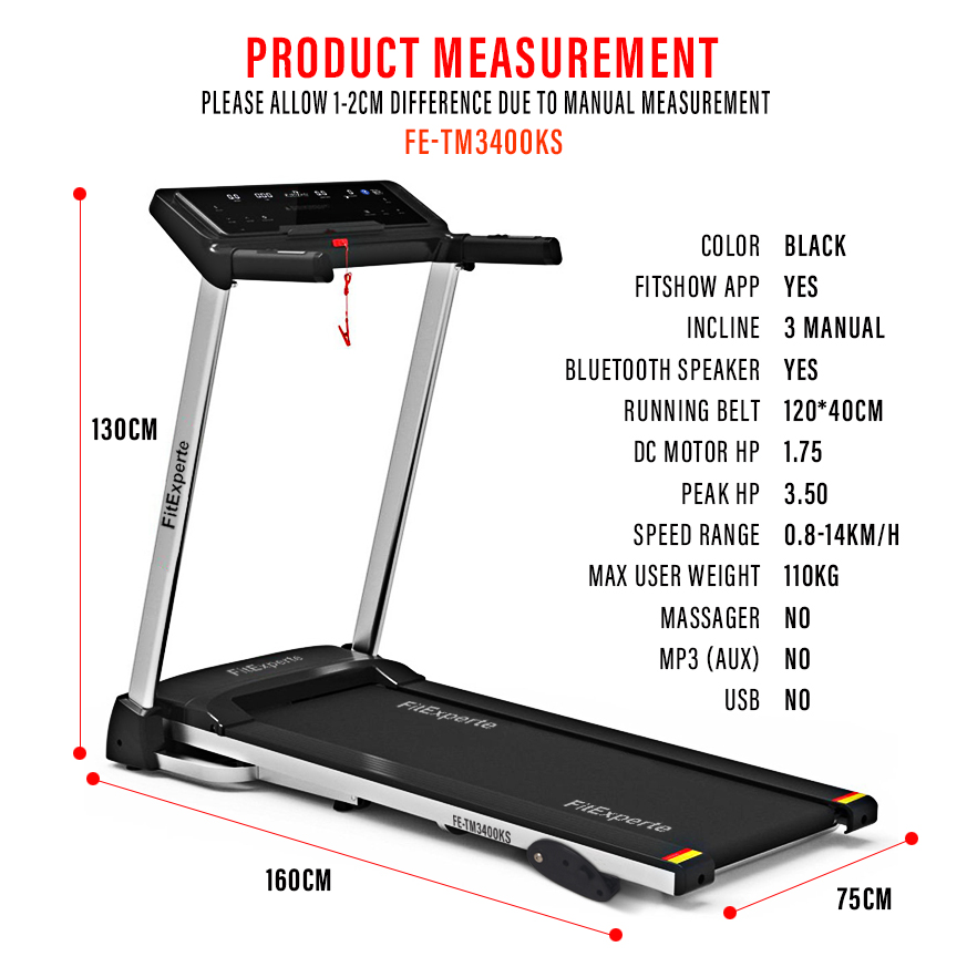 FitExperte Foldable Treadmill with FitShow Apps & Bluetooth Speaker TM3400KS