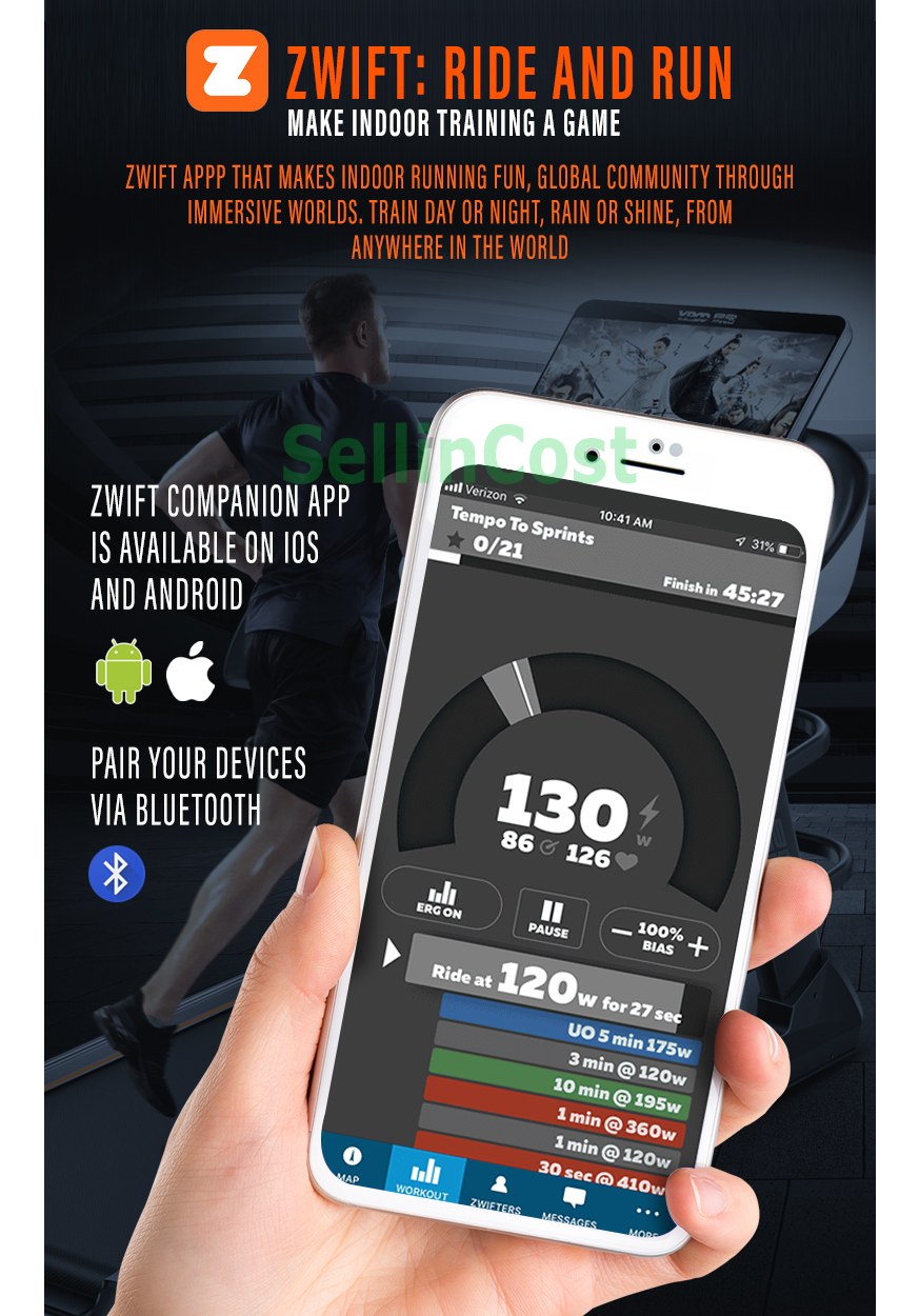 Foldable Treadmill with Zwift Companion Apps & Bluetooth Speaker GTS7