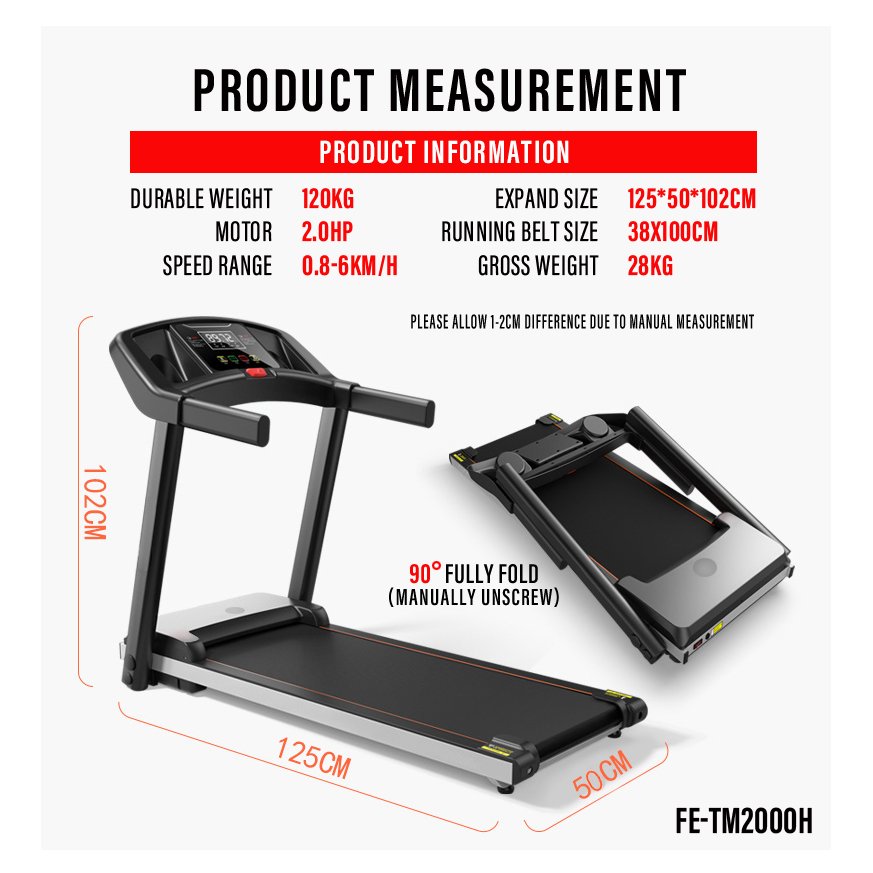 FitExperte Foldable Treadmill Jogging Running Machine TM2000H