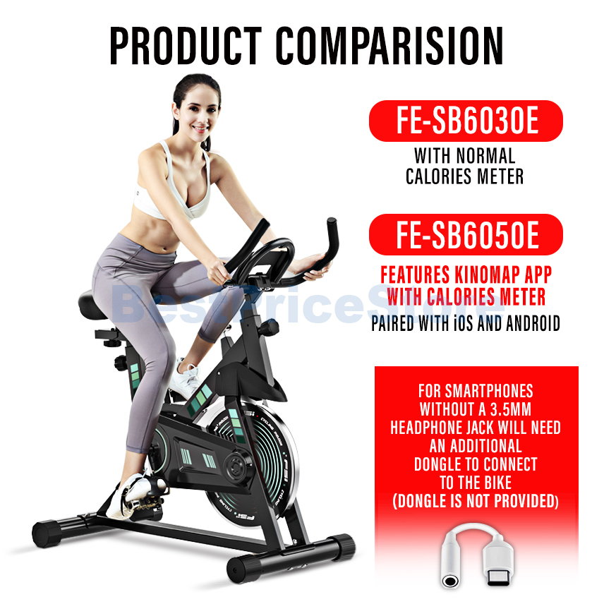 FitExperte Dynamic Spinning Bike with Kinomap App Indoor Exercise SB6050E