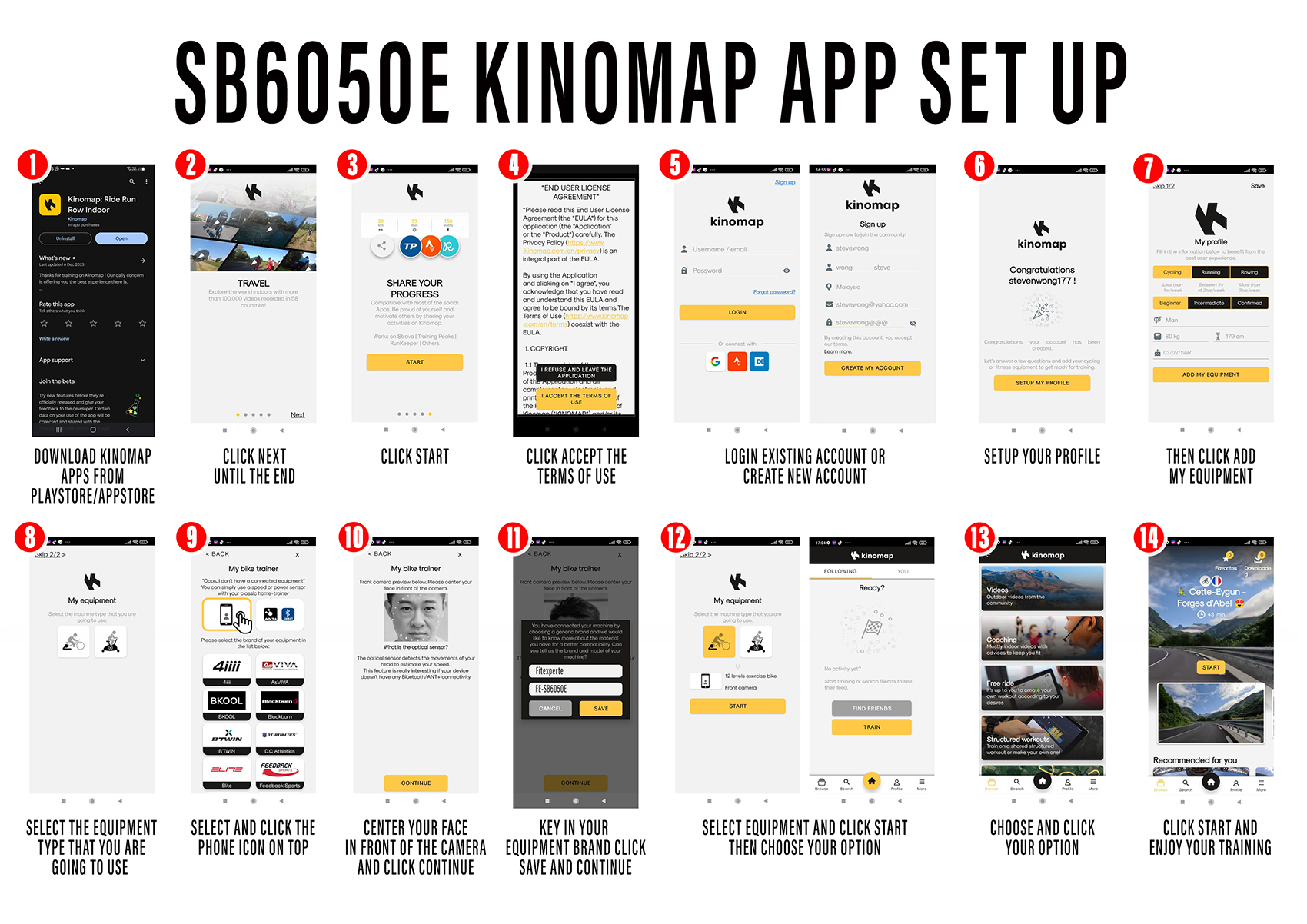 FitExperte Dynamic Spinning Bike with Kinomap App Indoor Exercise SB6050E