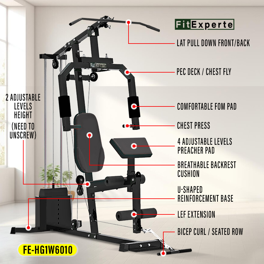 FitExperte Single Way Machine Fitness Workout Home Gym Station FE-HG1W6010