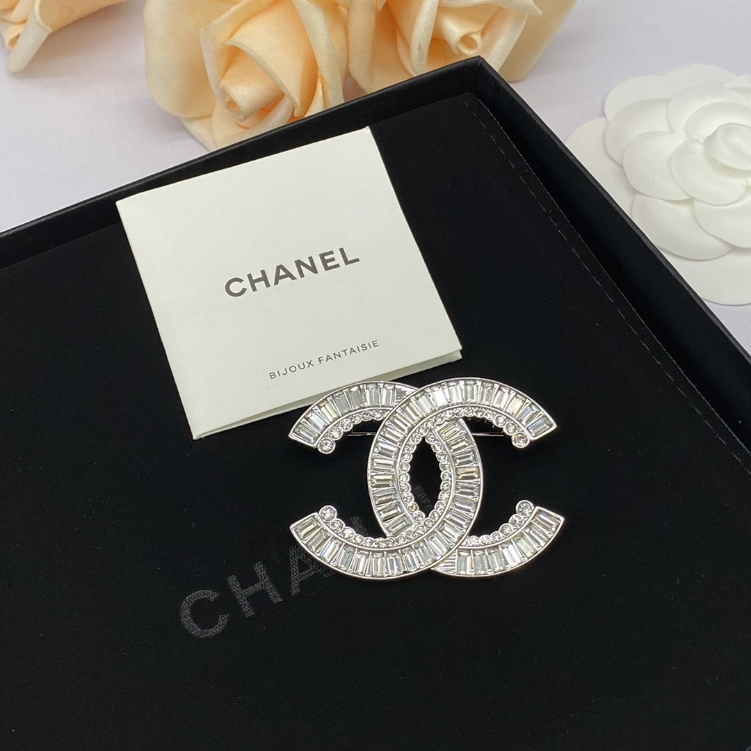 Silver-Tone Double-Loop Jewelry Set (Brooch & Earrings) with Baguette Crystals