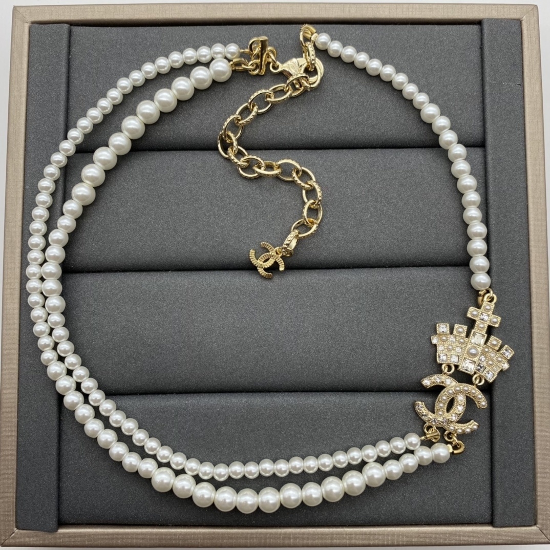 Gold-Toned Pearl & Crown-Motif Jewelry Set (Necklace, 2 Earring Styles, 2 Brooch Styles)