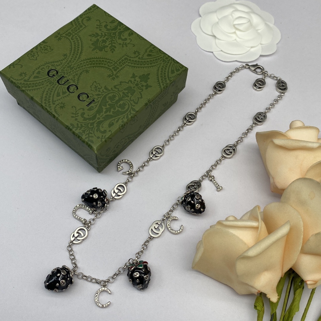 Silver-Tone Geometric & Textured Strawberry Jewelry Set: Necklace, Bracelet & Earrings