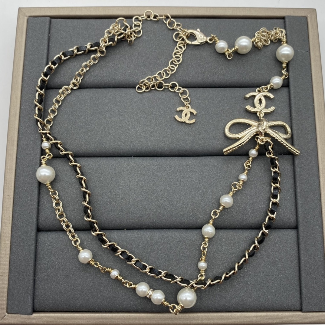 Two-Tone (Gold & Black PU Leather) Double-Layer Necklace & Earring Set