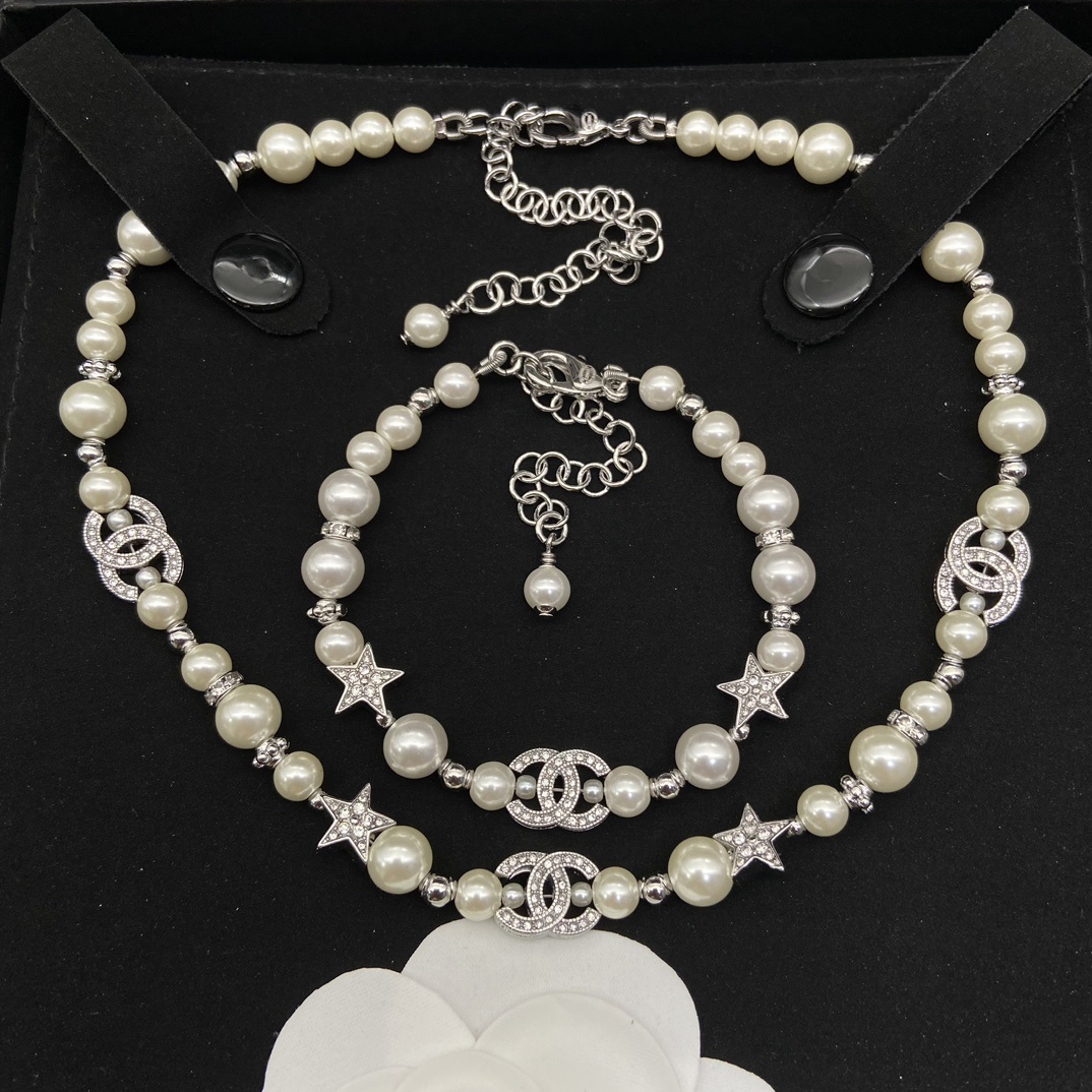 Silver-Toned Pearl & Whimsical Charm Jewelry Set (2 Necklaces, Earrings)