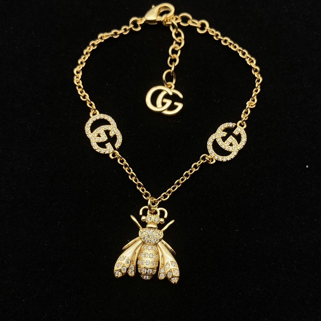 Gold-Tone Crystal Bee & Link Jewelry Set: Necklace, Bracelet & Earrings