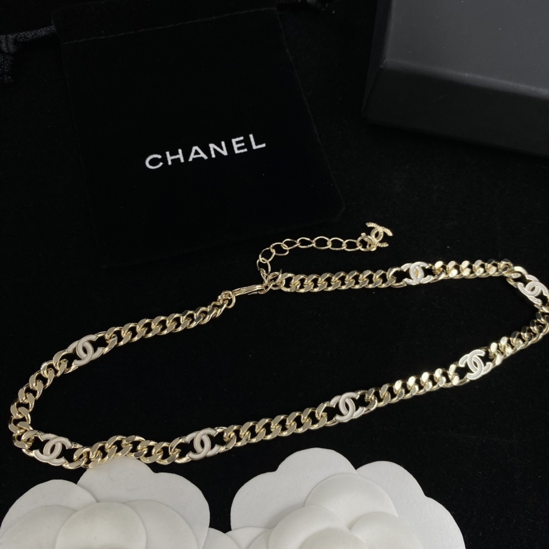 Gold-Toned Chain Jewelry Set (Necklace, Bracelet, Earrings) with White Enamel Letter Motifs