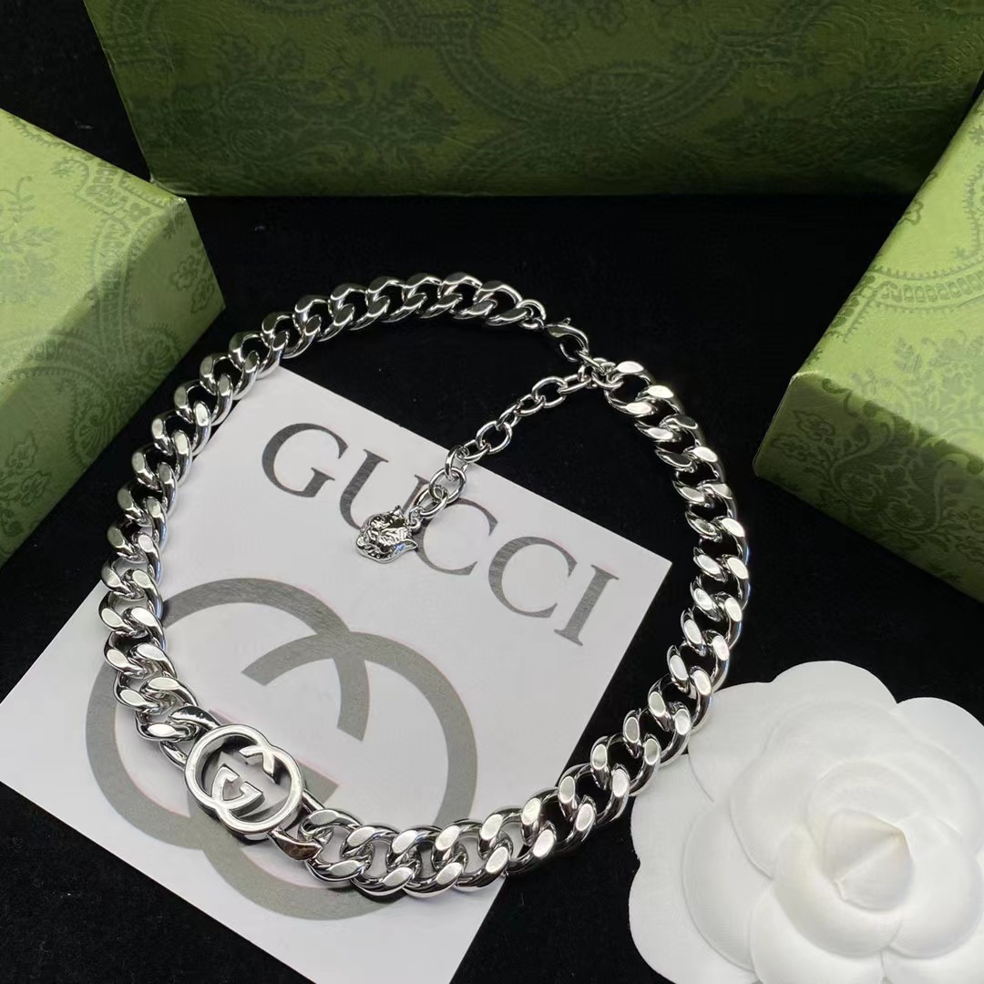 Silver-Tone Chain Jewelry Set: Statement Necklace & Bracelet