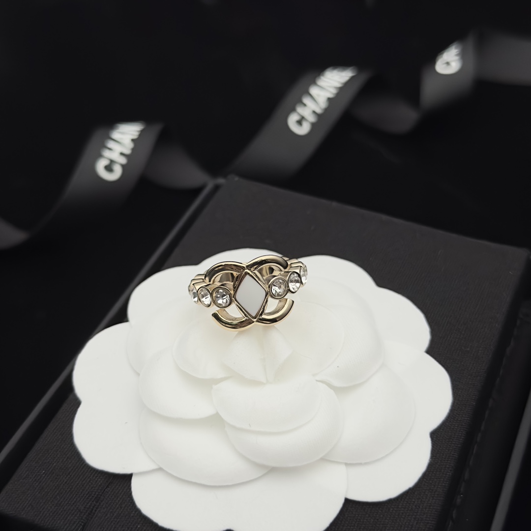 Gold-Tone Openwork Ring with Crystal Accents