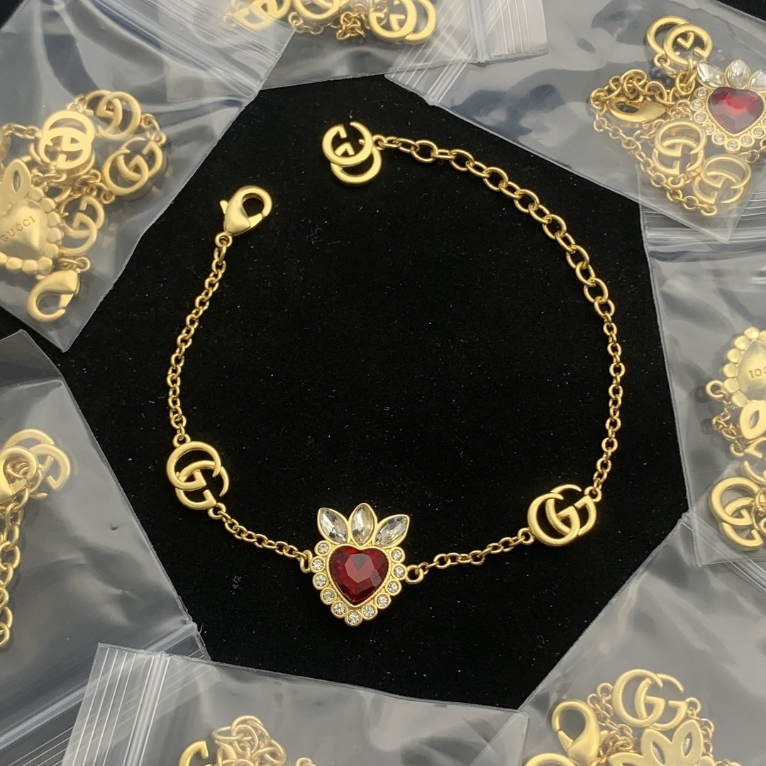 Two-Tone Heart & Crystal Jewelry Set: Necklace, Bracelet, Earrings & 2 Rings