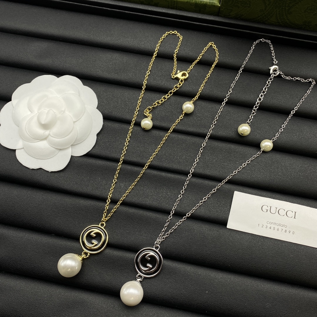 Two-Tone Pearl & Geometric Jewelry Set: Necklaces + Earrings
