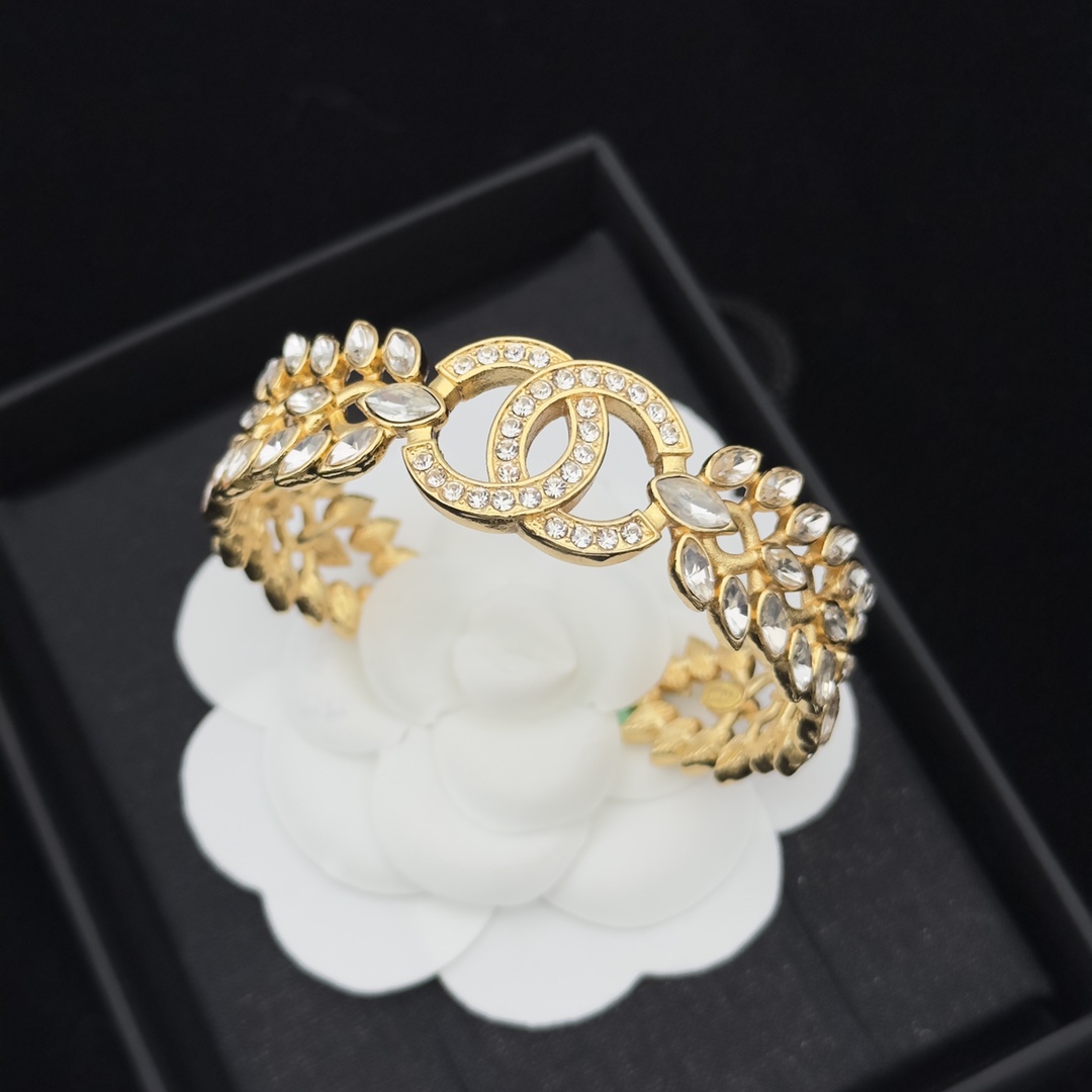 Gold-Tone Statement Jewelry Set: Open Cuff & Brooch