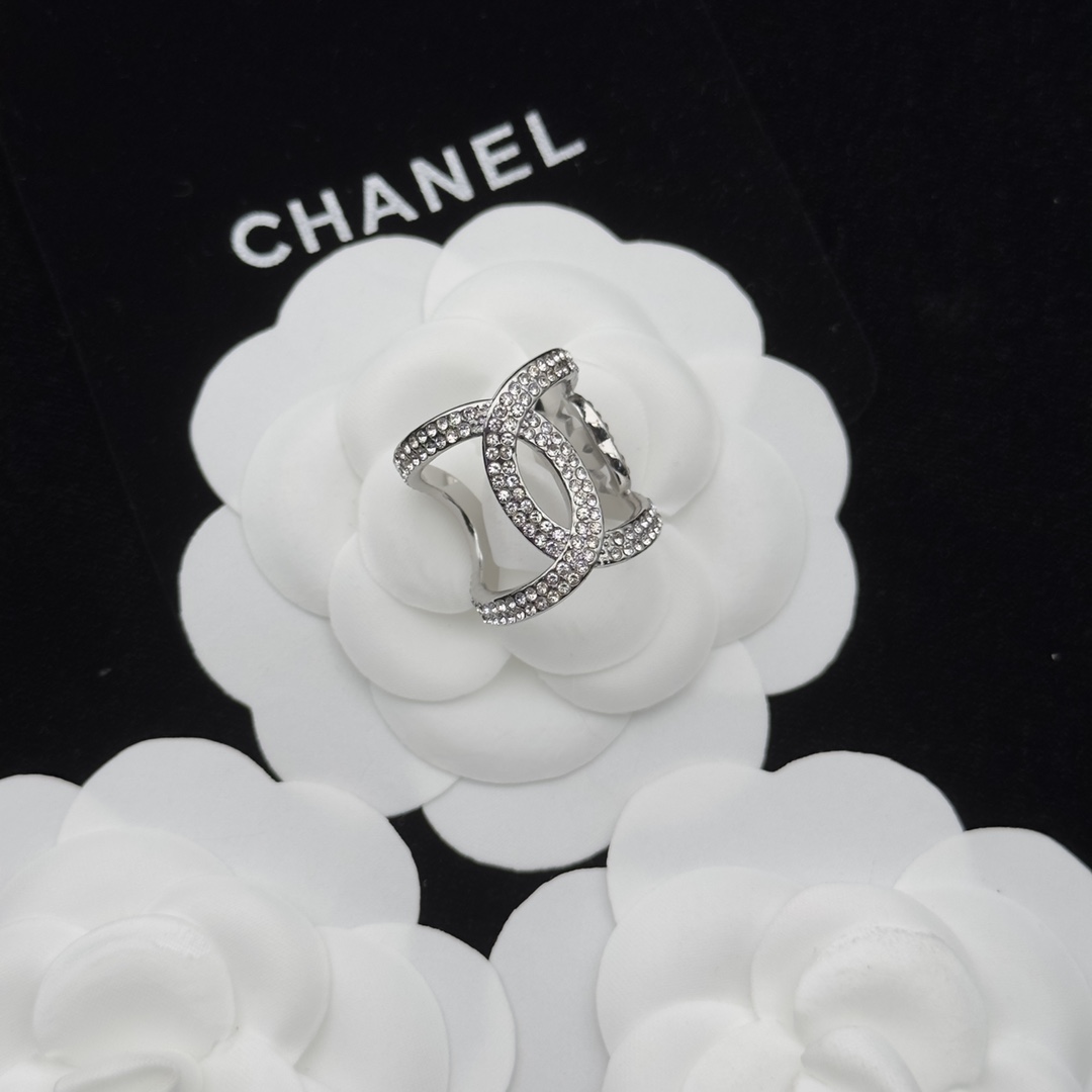  Two-Tone (Silver & Gold) Openwork Ring with Full Crystal Pavé