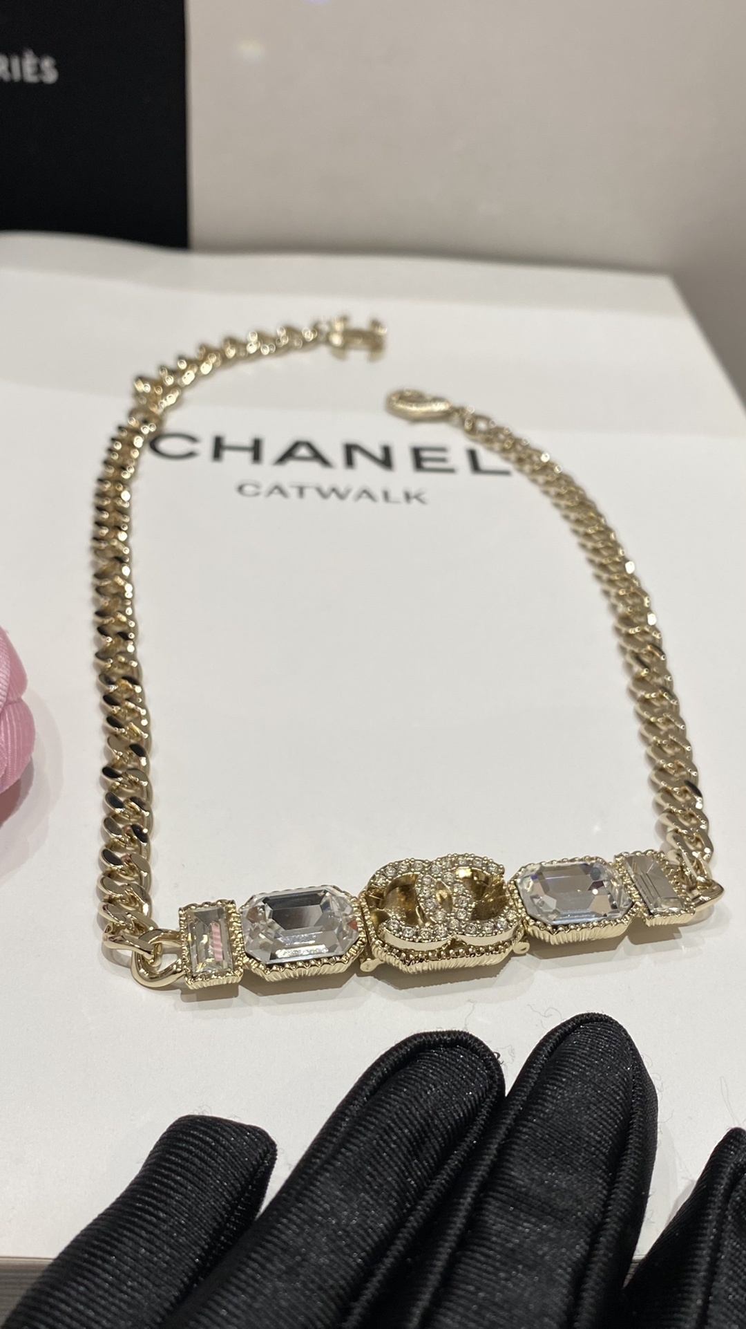 Double-Layered Gold-Toned Chain Jewelry Set with Crystal-Accented Motifs (2 Necklaces, Earrings)