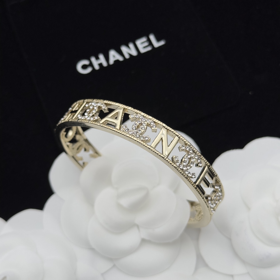 Gold-Tone Lettered Open Cuff Bracelet (Crystal Accents)