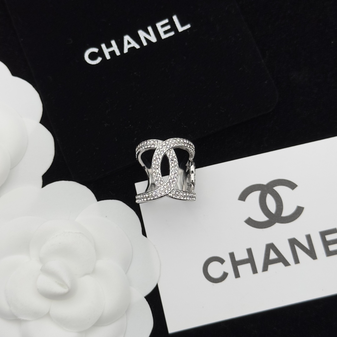  Two-Tone (Silver & Gold) Openwork Ring with Full Crystal Pavé