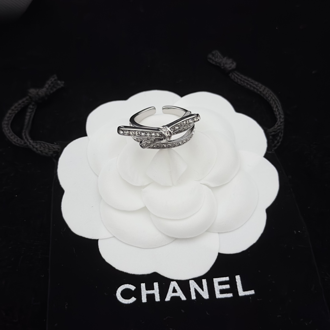 Silver-Tone Open Ring with Crystal-Encrusted Letter Motif