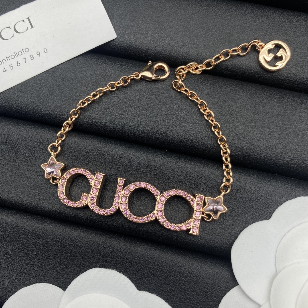 Rose Gold-Tone Pink Crystal Letter Jewelry Set: Necklace, Bracelet, Earrings, Hair Clip, Brooch & Open Ring