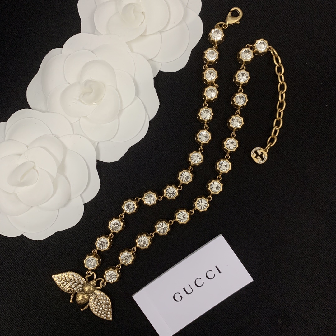 Gold-Tone Crystal Bee Jewelry Set: Necklace, Bracelet & Earrings