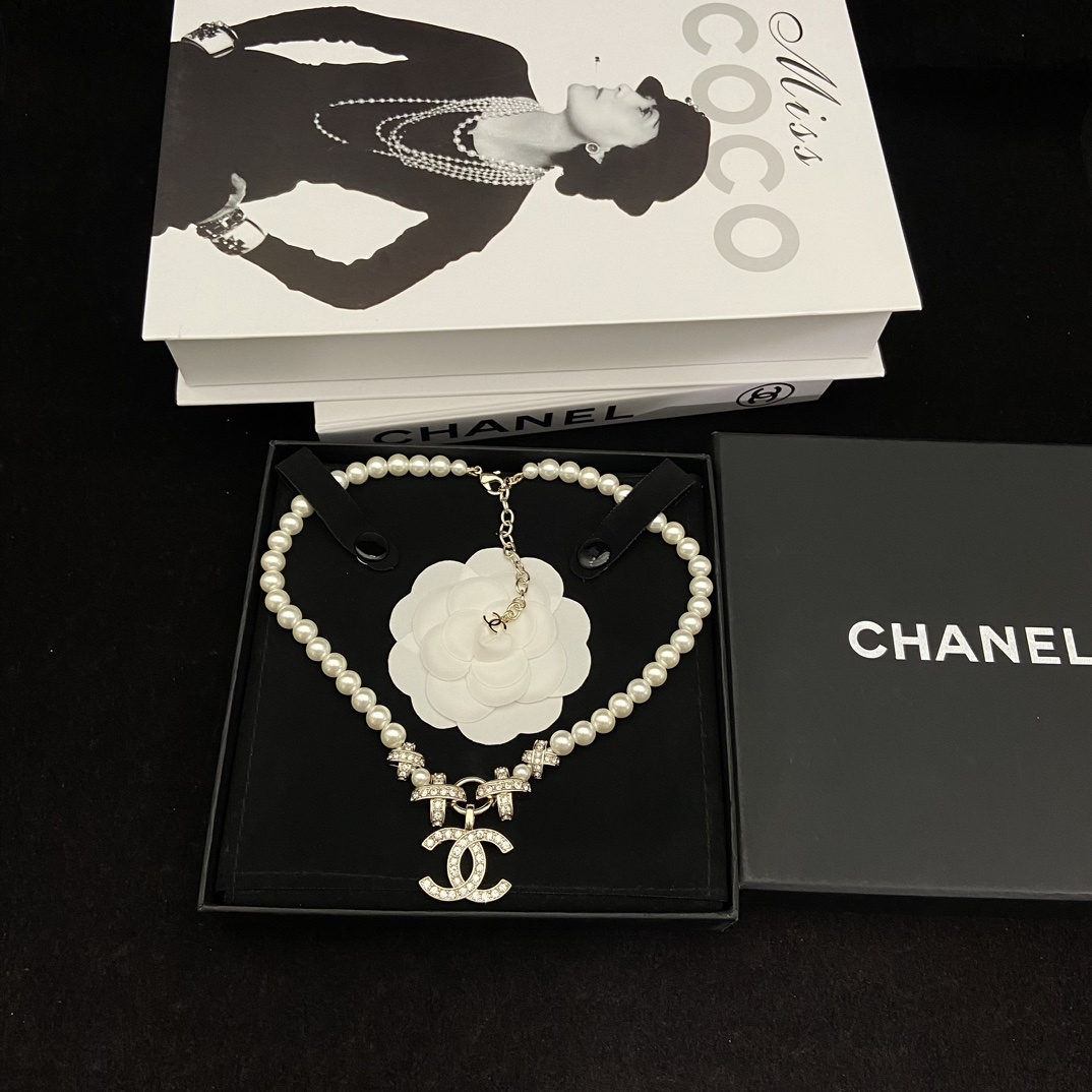 Gold-Toned Pearl & Crystal Motif Jewelry Set (3 Necklaces, Earrings)