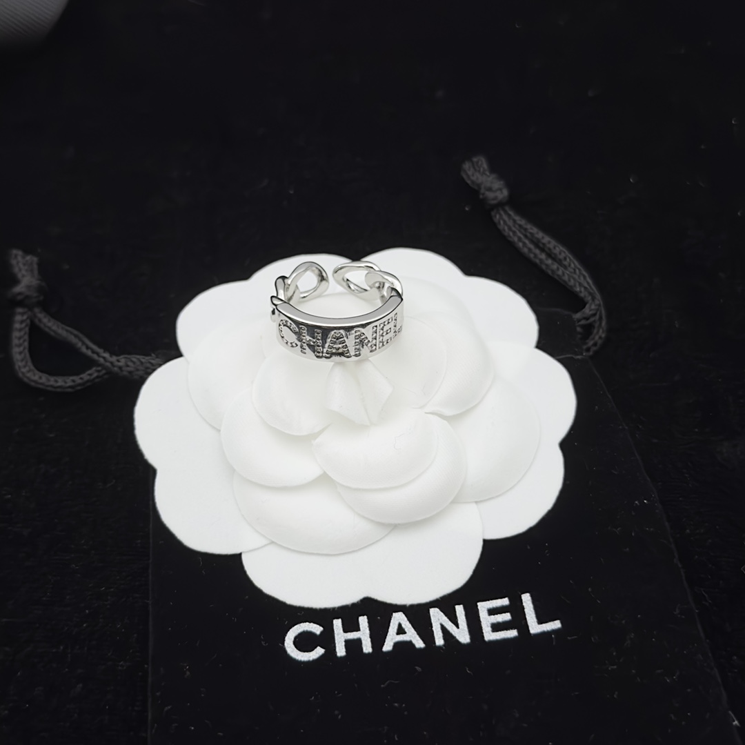 Silver-Tone Open Ring with Chain-Detailed Lettering