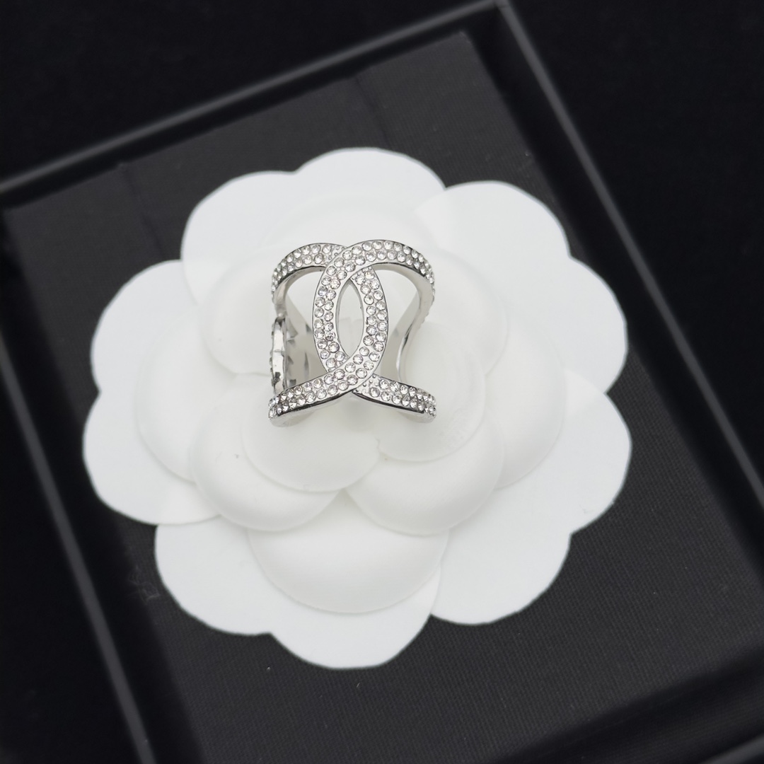  Two-Tone (Silver & Gold) Openwork Ring with Full Crystal Pavé