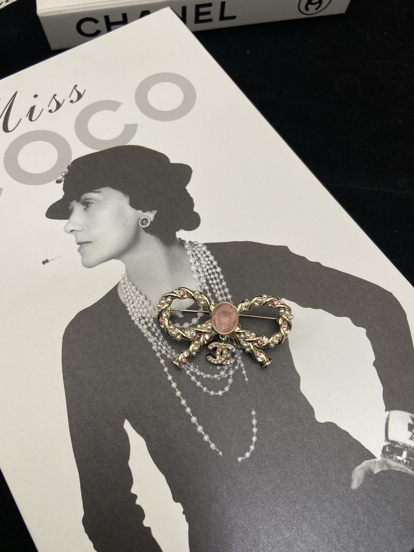 Gold-Toned Jewelry Set with Pink Gem & Crystal Accents (Necklace, Earrings, Brooch)