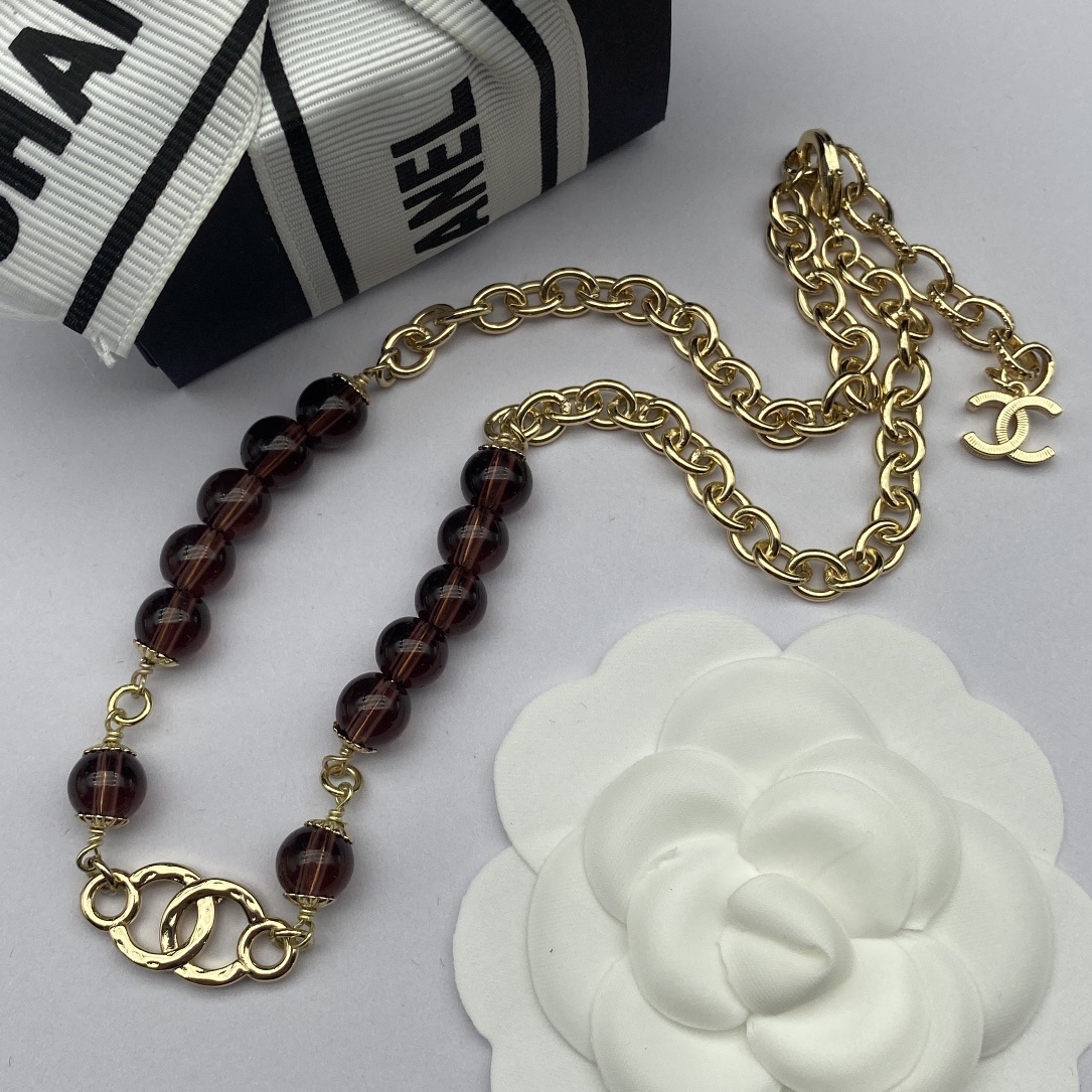 Gold-Toned Jewelry Set with Garnet-Toned Beads & Motif Accents (Necklace, Bracelet)