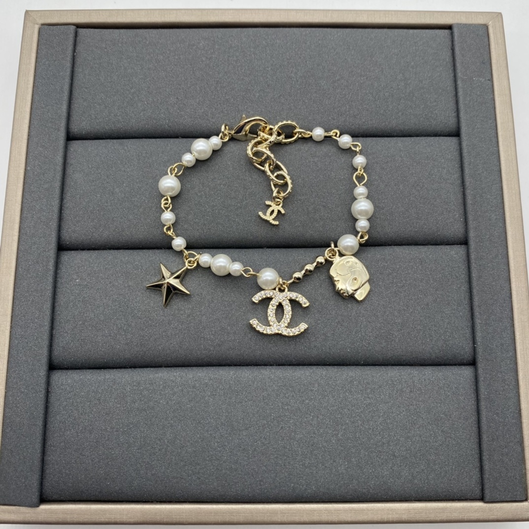 Gold-Toned Pearl & Whimsical Charm Jewelry Set (Necklace, Bracelet)