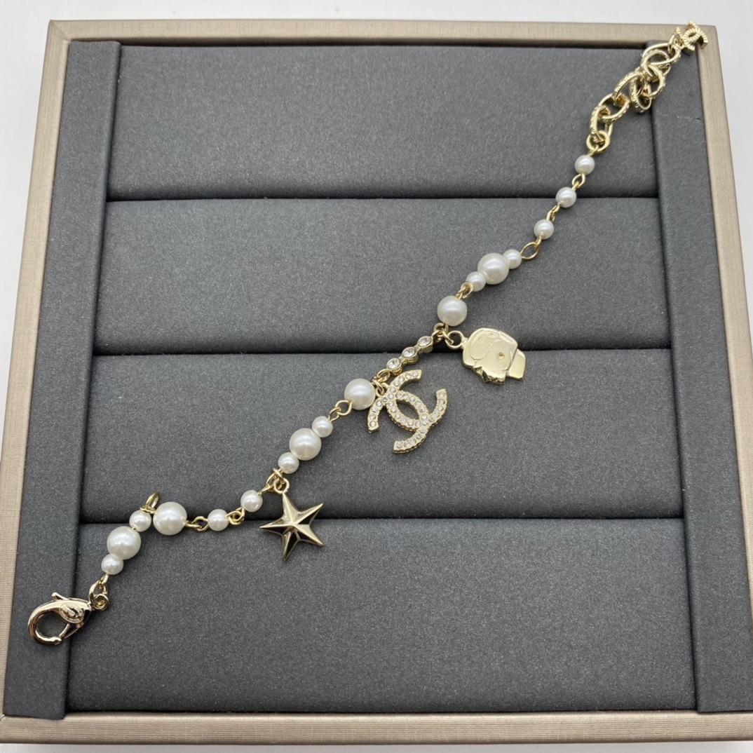 Gold-Toned Pearl & Whimsical Charm Jewelry Set (Necklace, Bracelet)