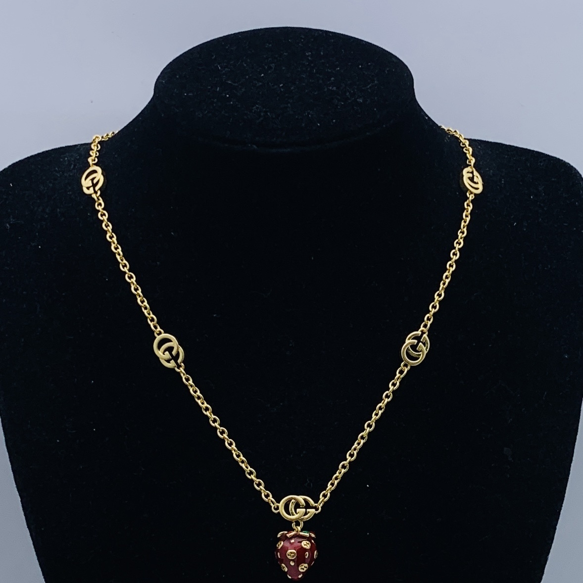 Gold-Tone Enamel Strawberry Jewelry Set: Necklace, Bracelet & Earrings