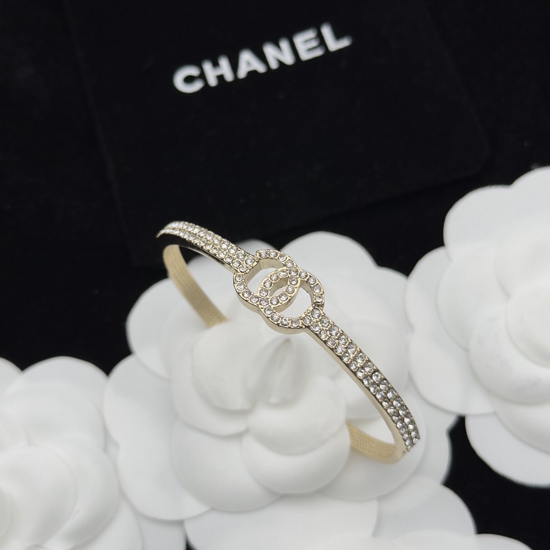 Gold-Tone Crystal-Encrusted Open Cuff Bracelet (Interlocking Motif)