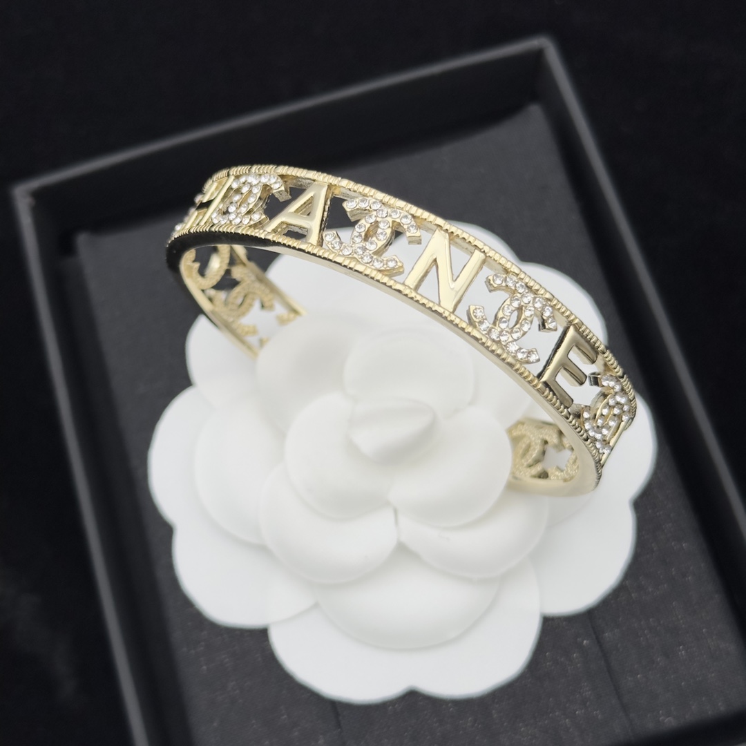 Gold-Tone Lettered Open Cuff Bracelet (Crystal Accents)