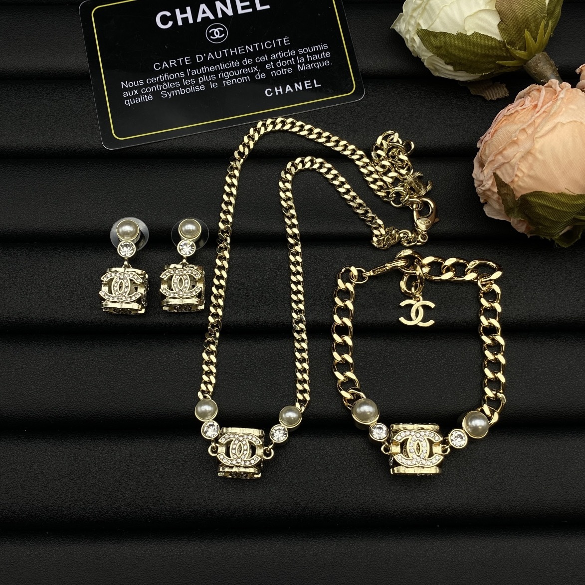 Gold-Toned Jewelry Set with Pearl & Crystal Accents (2 Necklaces, Bracelet, 2 Earring Styles)