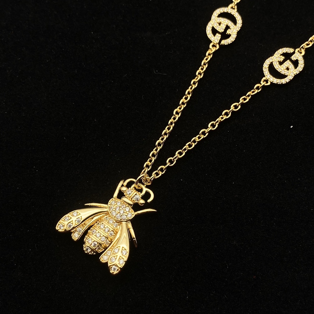 Gold-Tone Crystal Bee & Link Jewelry Set: Necklace, Bracelet & Earrings