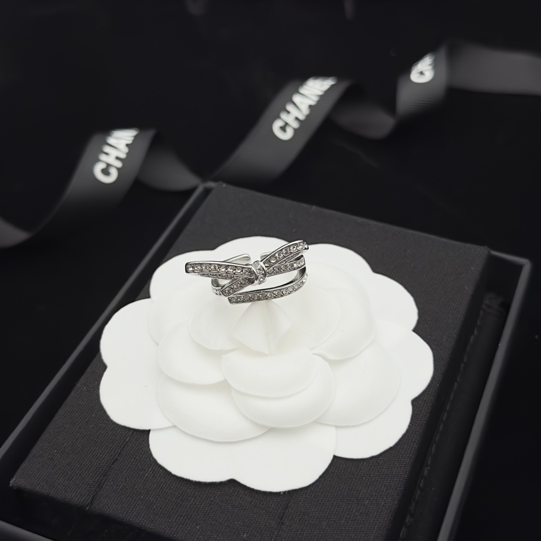 Silver-Tone Open Ring with Crystal-Encrusted Letter Motif