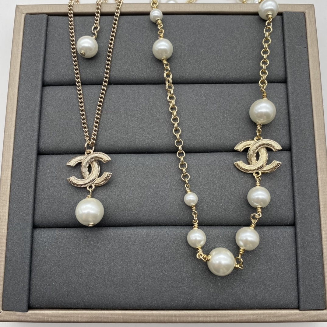 Gold-Toned Pearl & Motif Jewelry Set (2 Necklaces, Earrings)