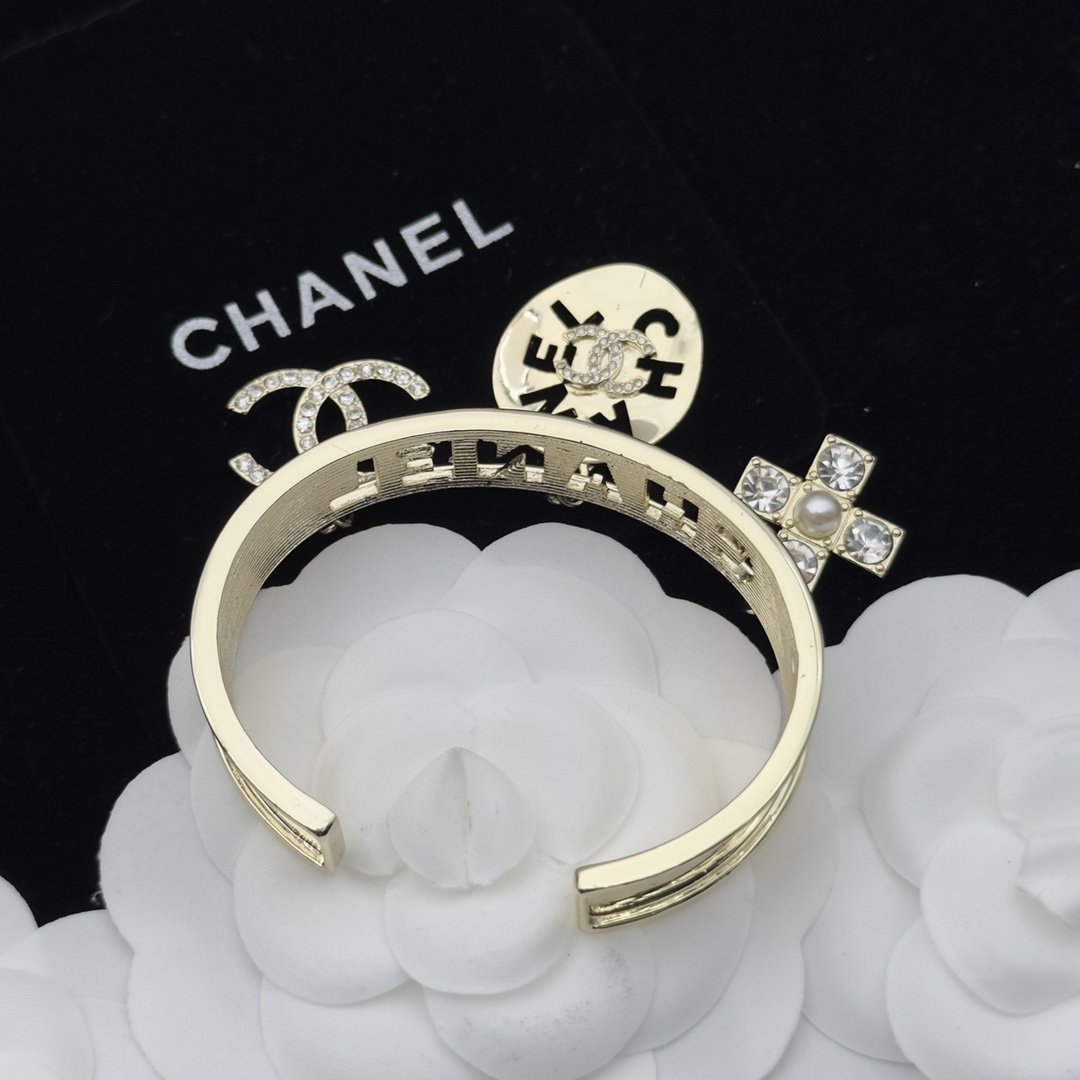 Gold-Tone Open Cuff Bracelet (Embellished Mixed-Motif Design)