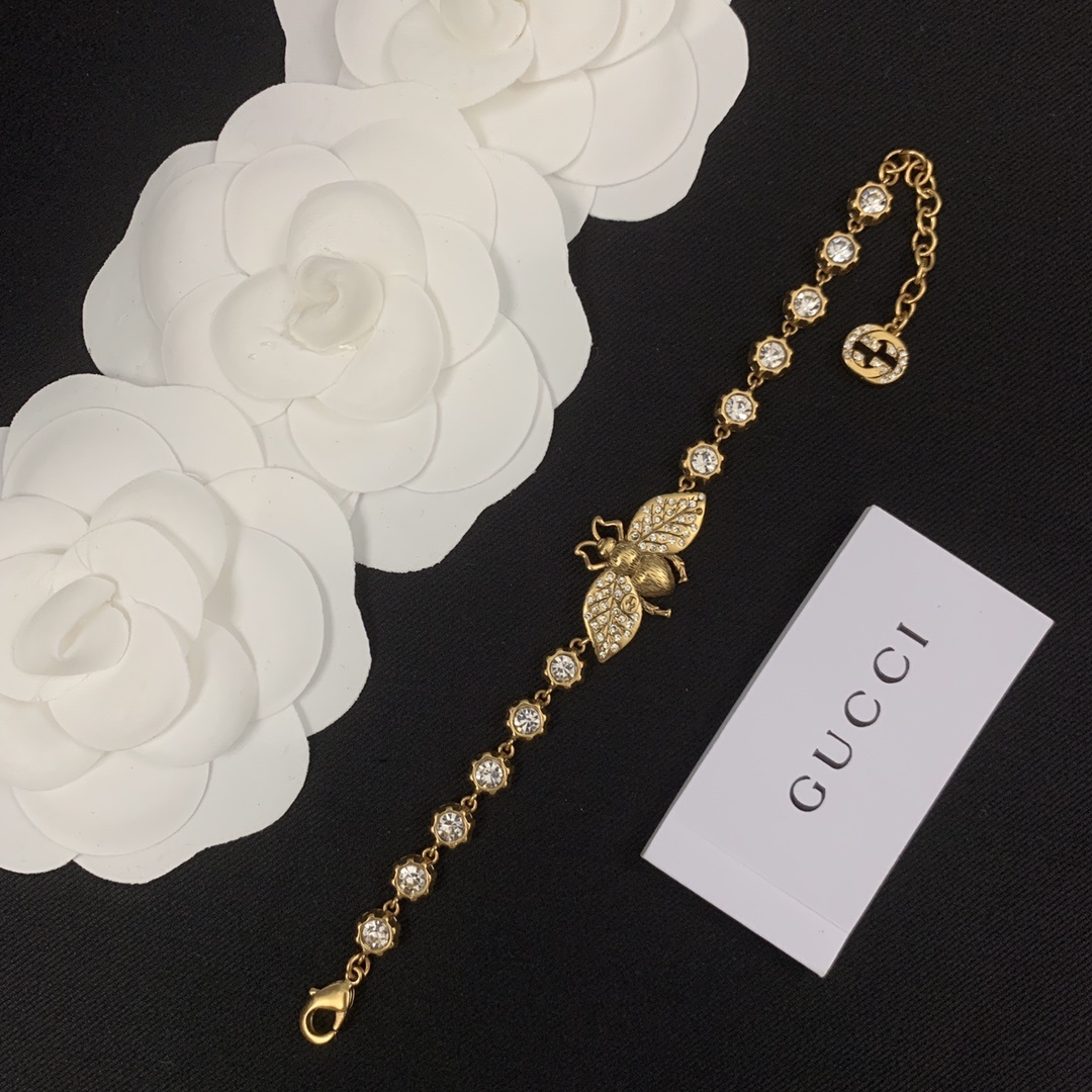 Gold-Tone Crystal Bee Jewelry Set: Necklace, Bracelet & Earrings